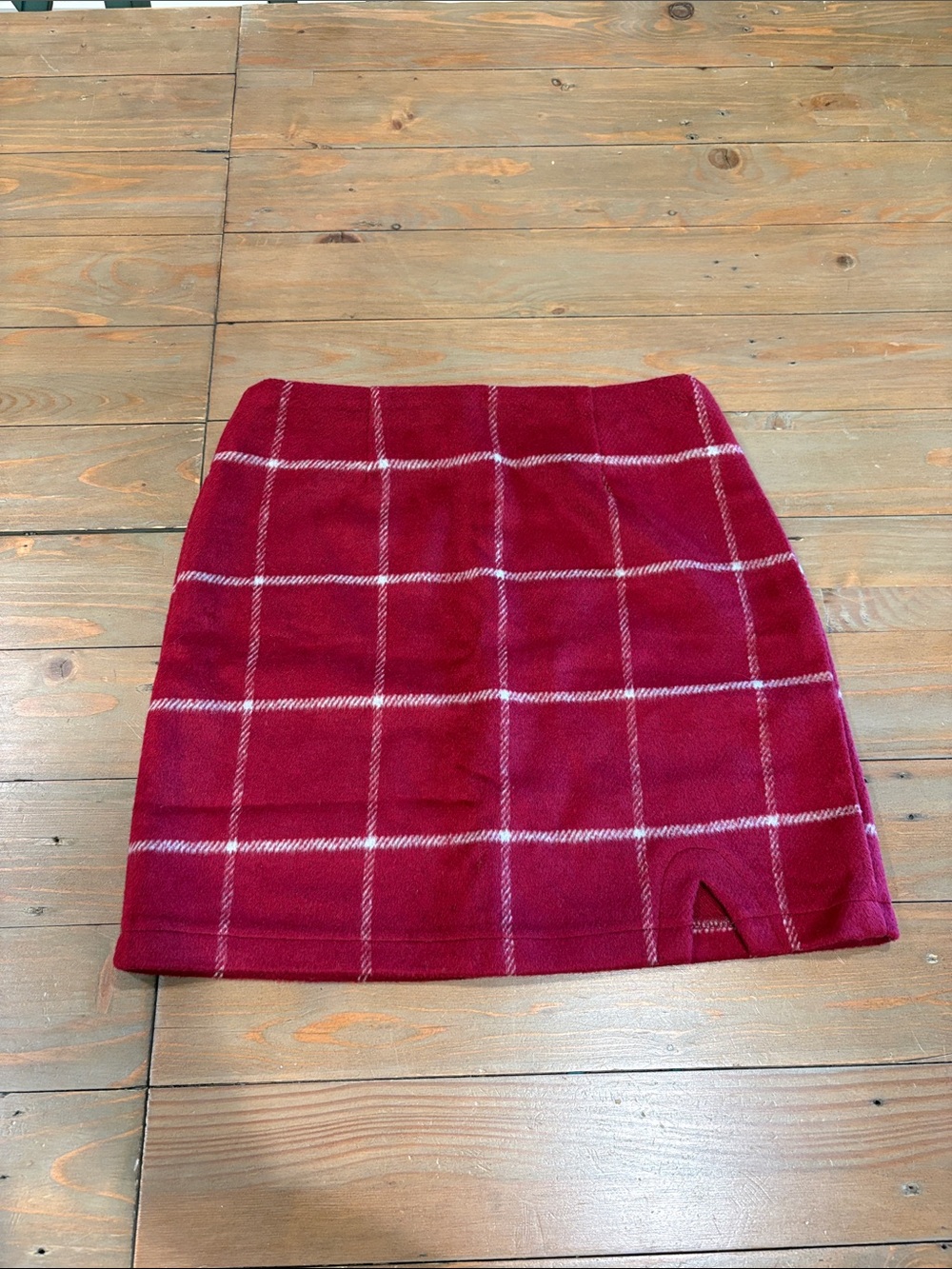 Lulu's Berry Red Soft Plaid Mini Skirt with White Windowpane